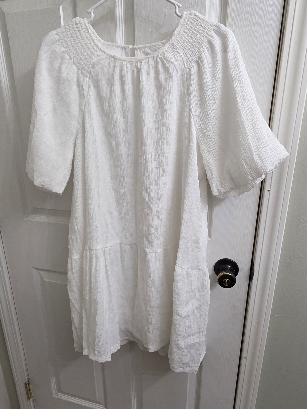 Steve Madden White Smocked-Yoke Midi Dress